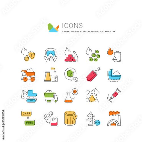Set Vector Line Icons of Coal Mining