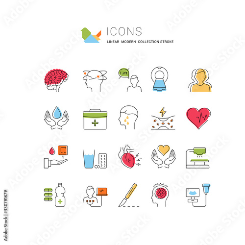 Set Vector Flat Line Icons of Stroke.