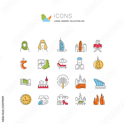Set Vector Line Icons of United Arab Emirates.