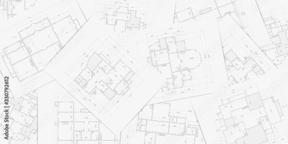 Architectural project on a white sheet of paper .Technical drawing background.Engineering design .Vector , illustration.