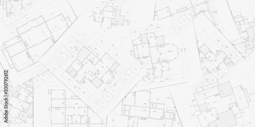 Architectural project on a white sheet of paper .Technical drawing background.Engineering design .Vector , illustration.