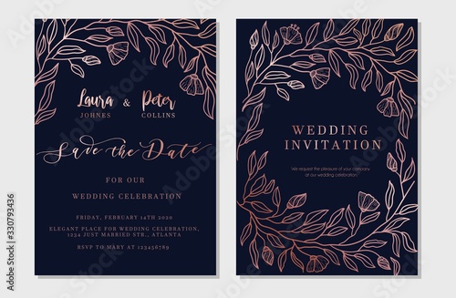 Save the date vertical decorated invitation vector illustration. Luxury exotic botanical design for wedding ceremony flat style. Celebration event concept