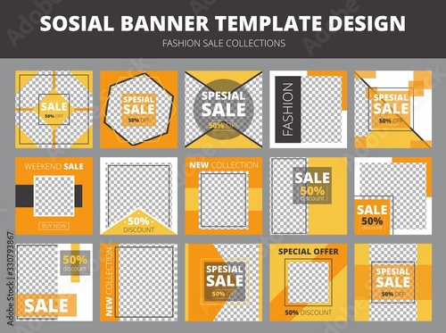 Social media sale posts and banners design vector illustration. Fashion coupon collection flat style. Set of special offer and fifty percent discount concept