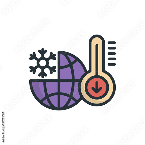 Lowering Temperature Outline Filled Vector Icon Style Illustration