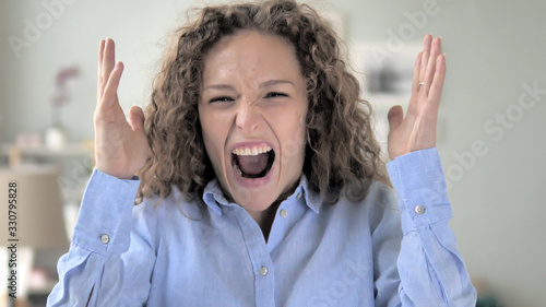 Shouting, Screaming Curly Hair Woman in Anger