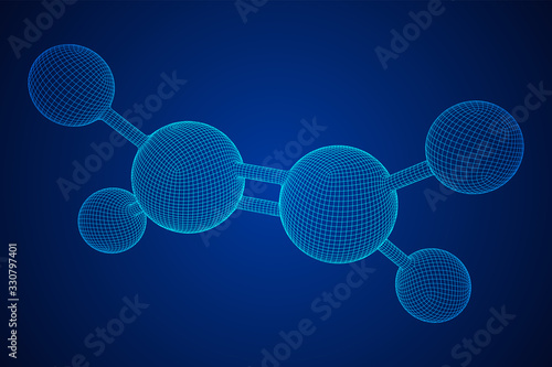 Ethylene ethene molecule. Used in production of polyethylene. Plant hormone. Wireframe low poly mesh vector illustration.