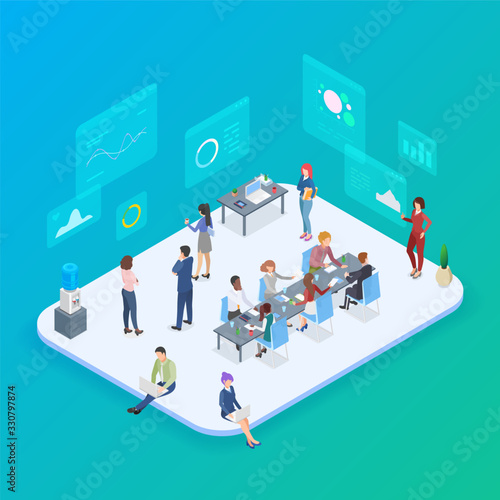 Statistics Analyse Data Information isometric flat design vector illustration