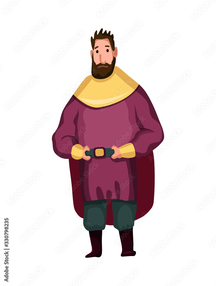 Isolated medieval fat man character with royal robes. Fairy tale. Fantastic kingdom character. Monarch vector cute clip art Isolated medieval fat man character with royal robes. Fairy tale. Fantastic kingdom character. Monarch vector cute clip art