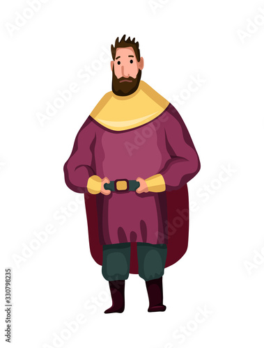 Isolated medieval fat man character with royal robes. Fairy tale. Fantastic kingdom character. Monarch vector cute clip art