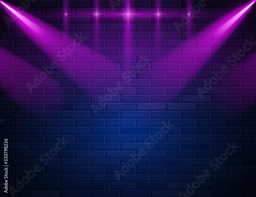 Retro Abstract Blue And Purple Neon Lights On Black Brick Wall