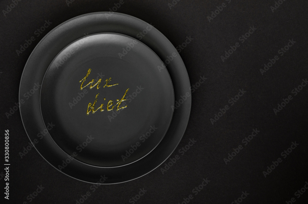 Lux diet. Black plate with gold appliances Lux diet. Black plate with gold appliances