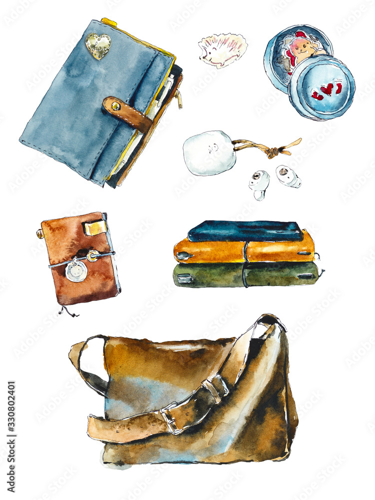 Beautiful notebooks in leather covers. Set of trevelbook. Watercolor ...