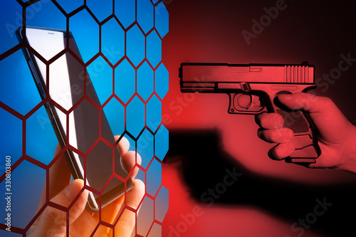 Gun is aimed at the phone s...