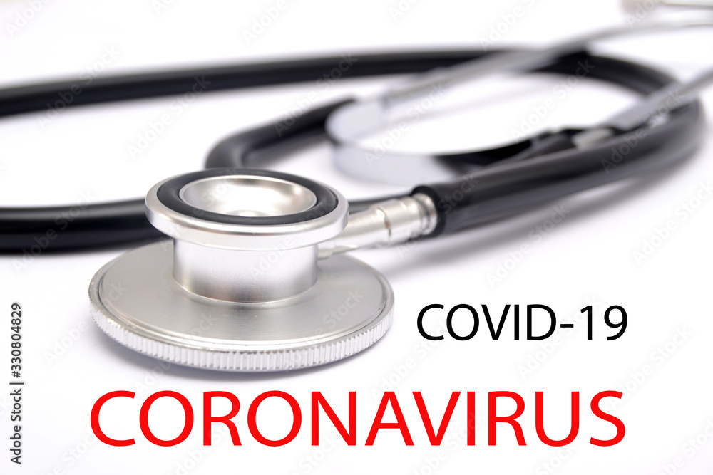 Stethoscope with Coronavirus and COVID-19 words Stethoscope with Coronavirus and COVID-19 words