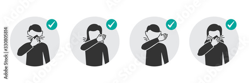 Obraz na plátně Preventive measures icons how to cough and sneeze and not spreading virus