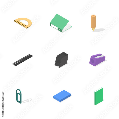 Set of icons, office and school. Flat 3d isometric style, vector illustration. photo