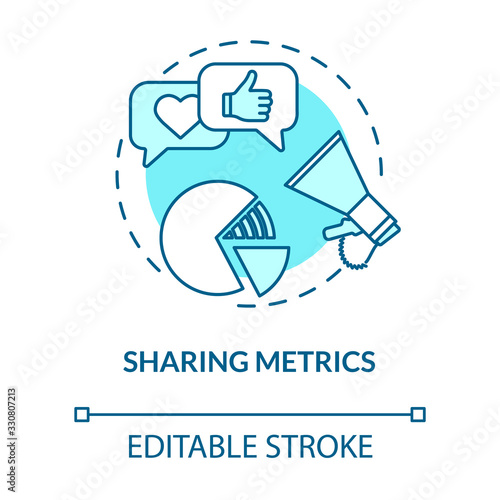 Sharing metrics concept icon. Viral internet advertising strategy, social media marketing idea thin line illustration. SMM management. Vector isolated outline RGB color drawing. Editable stroke