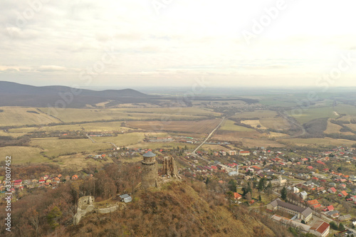 Aerial view of the castle in the village Slanec in Slovakia