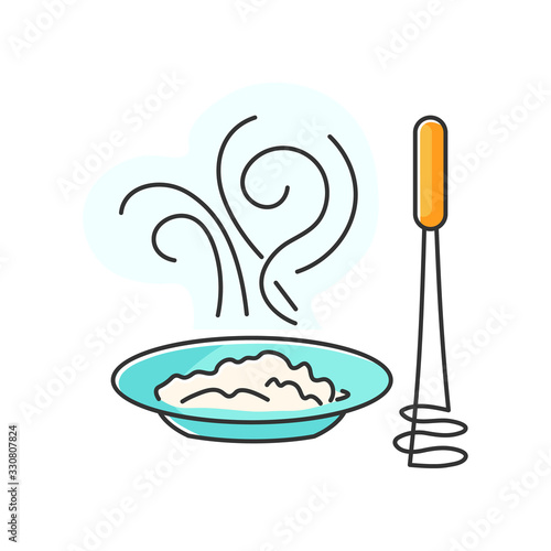 Puree RGB color icon. Creamy vegetable paste, culinary method. Food cooking process. Delicious potato mash, applesauce, hummus dish isolated vector illustration