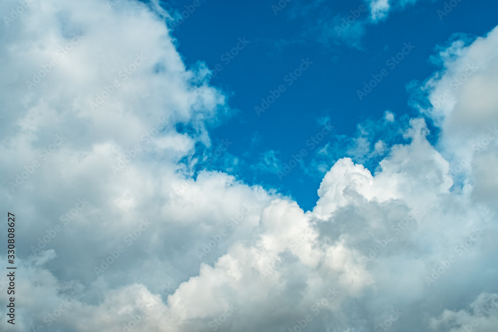 Blue sky with white soft clouds. Pleasant warm summer weather. Blue sky with white soft clouds. Pleasant warm summer weather.