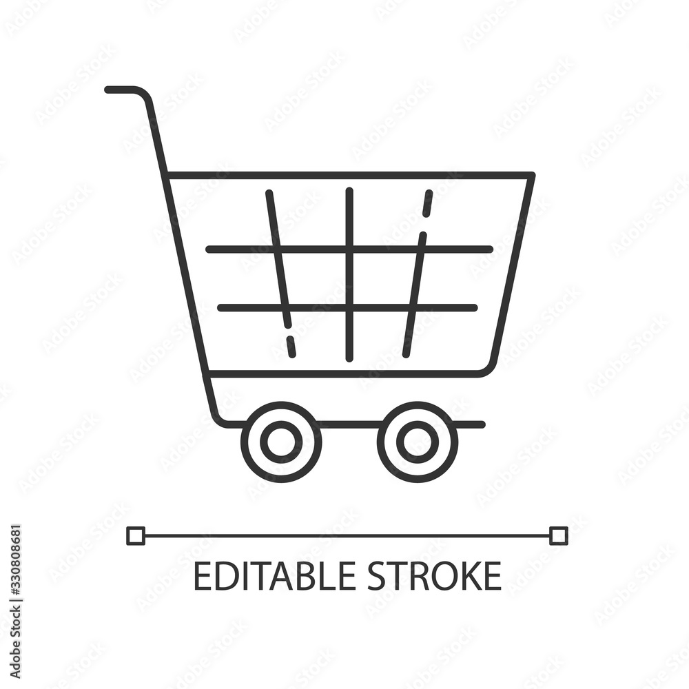 Shopping cart pixel perfect linear icon. Supermarket trolley. Online shop purchase. Thin line customizable illustration. Contour symbol. Vector isolated outline drawing. Editable Stock Vector Adobe Stock