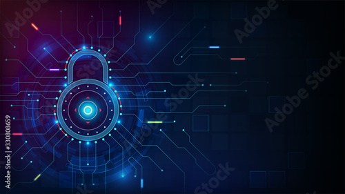 Cyber security concept with hud element on blue tone background