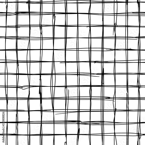 Hand drawn black grid on a white background. Seamles vector pattern. Good for fafhion fabric print.