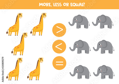 More  less or equal. Comparison game for children.