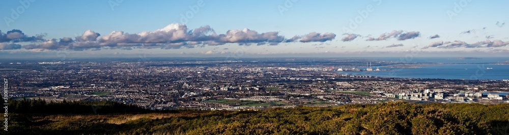 Panorama of Dublin City viewed from the mountains