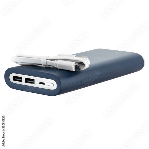 Metall external flash Hdd drive 2.5 or 3.5 inch. Blue color with usb cable on white isolated background