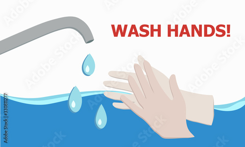 Wash hands illustration. Covid-19 Coronavirus disease virus protection vector background. 2019-nCov attack health attention global epidemic situation
