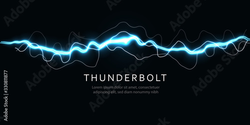 Papier peint Thunderbolt, isolated lightning, electric current line, blue magic ray, abstract