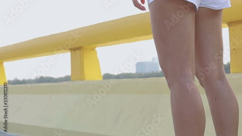 Asian Female runners jogging cardio running endurance training slow motion footage 4k tracking close up For marathon motion movement workout training exercise to healthy on the road Sport recreation v