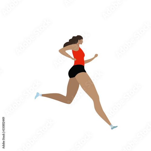 Vector illustration of girl jogging, running on the street. Fitness poses   