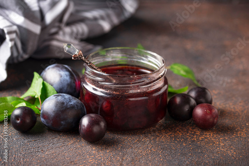 Jar with homemade plum jam