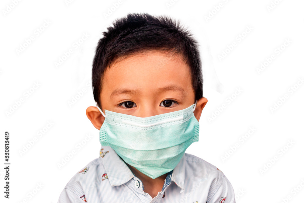 Asian boy using face mask Corona virus or Covid-19 protection concept