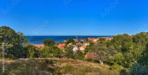 Fototapeta Naklejka Na Ścianę i Meble -  Elevated view on the town of Gudhjem, Bornholm island, Denmark.