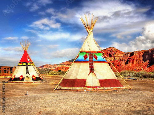 Wallpaper Mural Native American Indian tepees tents in desert landscape USA