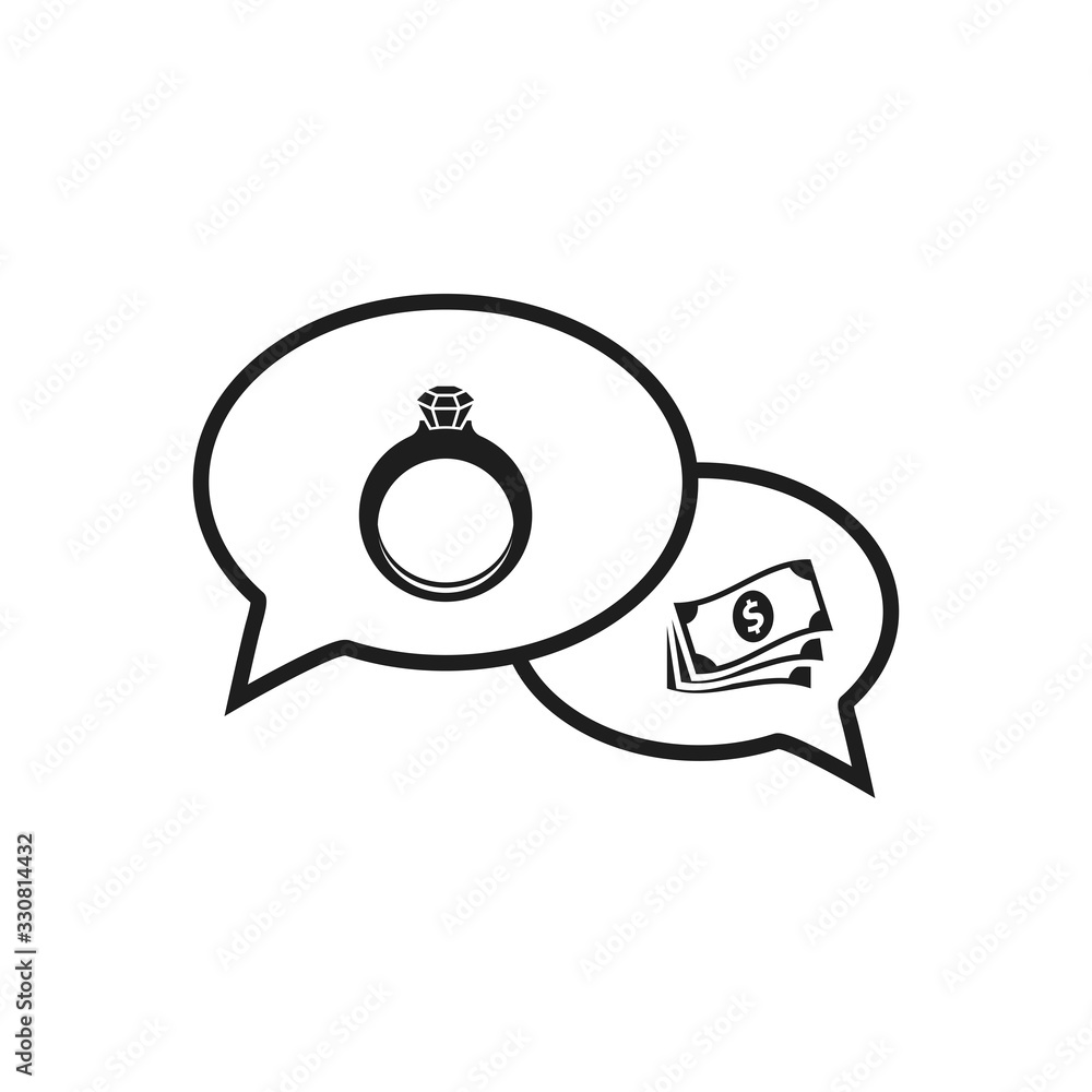 Obraz premium diamond ring vector icon and money icon inside bubble speech icon