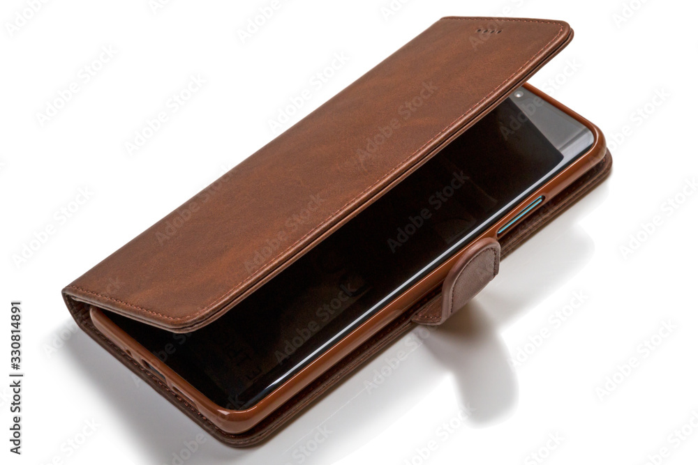 Smartphone in a case on white Smartphone in a case on white