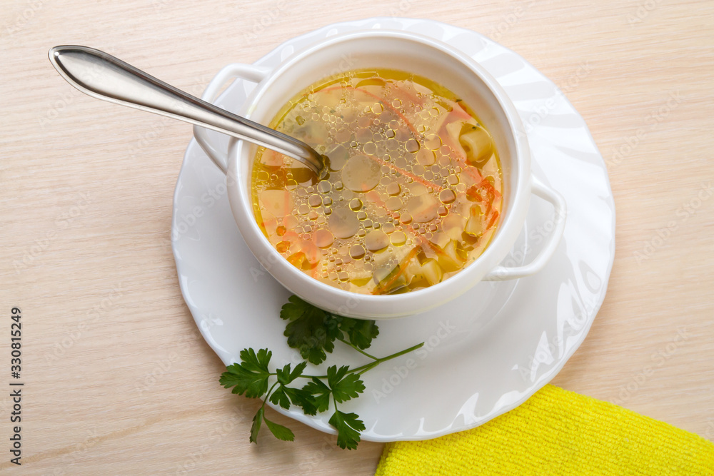 Bowl of soup on a plate Bowl of soup on a plate