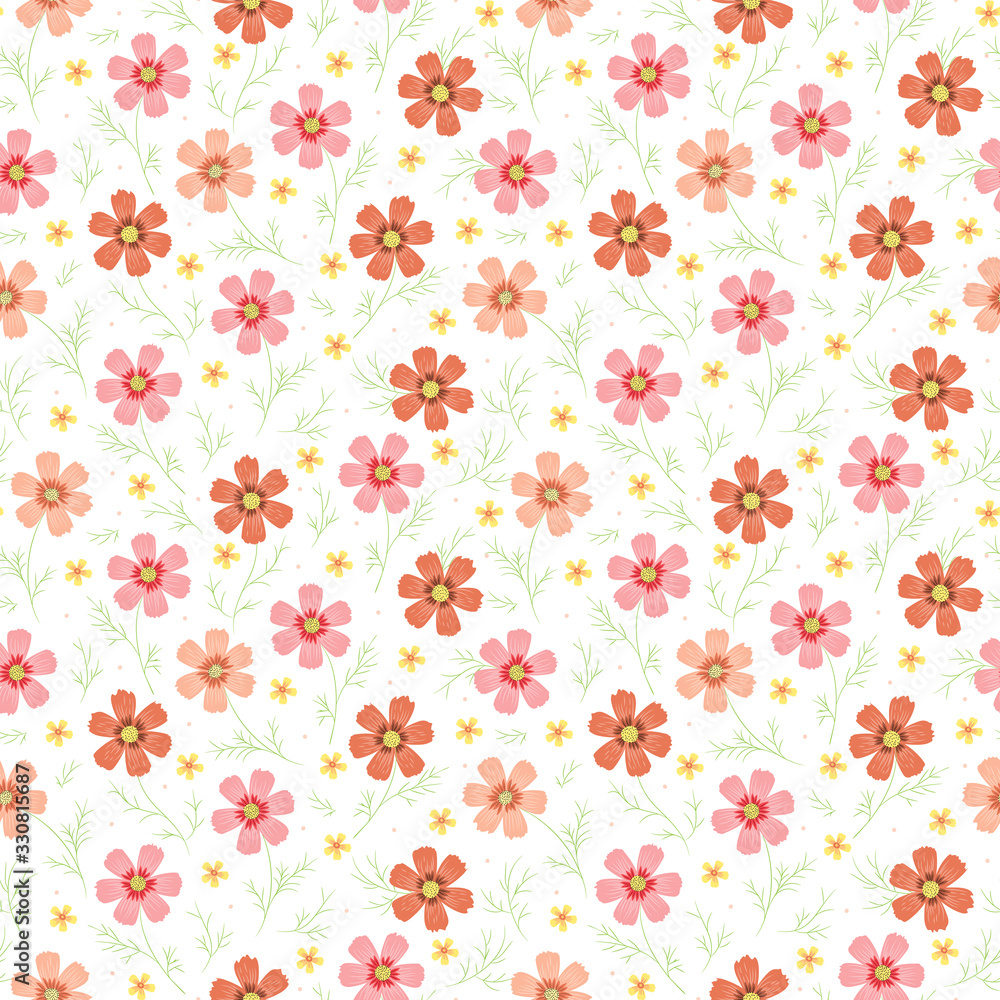 custom made wallpaper toronto digitalVintage Floral Seamless Pattern. Cosmos Flower. Small Pink and Brown Flowers on White Background. Vector illustration