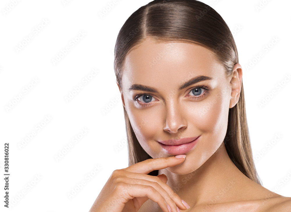 Beautiful model face close up natural make up long smooth hair beautiful eyes lips cosmetic concept Beautiful model face close up natural make up long smooth hair beautiful eyes lips cosmetic concept