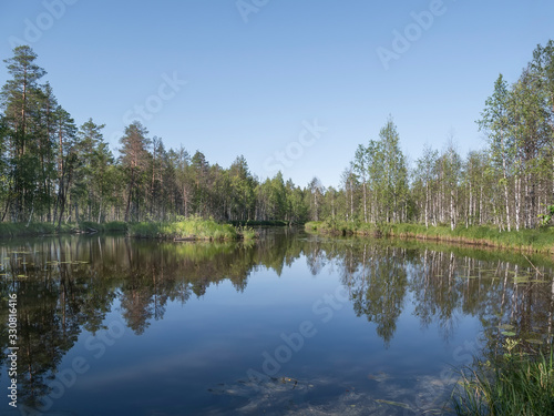 Landscape of severe Karelian nature. Ecotourism, visiting fragile, pristine, and relatively undisturbed natural areas. Desktop Background Photo