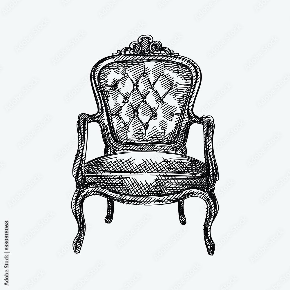 Vetor de Hand-drawn sketch of Chesterfield leather armchair with ...