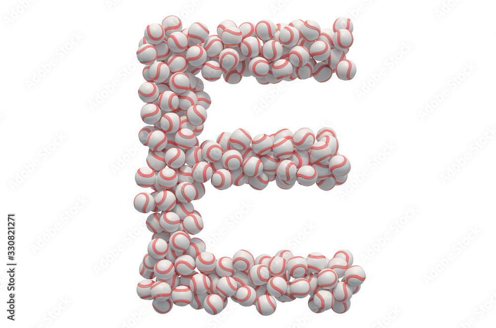 Letter E from baseball balls, 3D rendering Letter E from baseball balls, 3D rendering