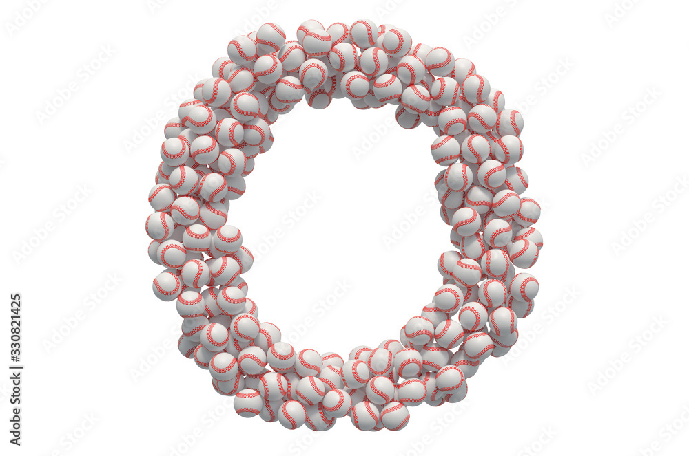 Obraz premium Letter O from baseball balls, 3D rendering
