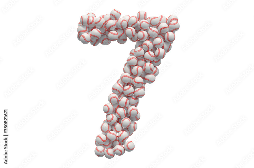 Number 7 from baseball balls, 3D rendering Number 7 from baseball balls, 3D rendering