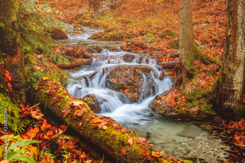 Stream with waterfall during autumn