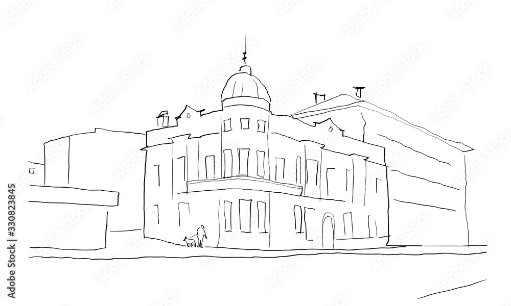 Classic perspective sketch drawing architecture